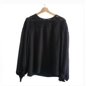 MELANIE LYNE Black Lace Yoke Chiffon Blouse Victorian-inspired - Size US 14